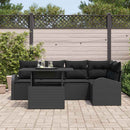 Havesofa Sæt med pude med opbevaring 6 pcs Sort Poly rattan