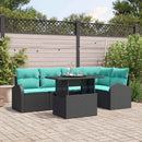 Havesofa Sæt med pude med opbevaring 6 pcs Sort Poly rattan