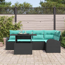 Havesofa Sæt med pude med opbevaring 6 pcs Sort Poly rattan