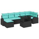 Havesofa Sæt med pude med opbevaring 8 pcs Sort Poly rattan