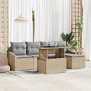Havesofa Sæt med pude 6 pcs Beige og lys grå polyrattan