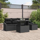 Havesofa Sæt med pude med opbevaring 6 pcs Sort polyrattan