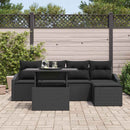 Havesofa Sæt med pude med opbevaring 6 pcs Sort polyrattan