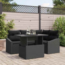 Havesofa Sæt 5 pcs Sort polyrattan & Pulverlakeret stål