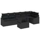 Havesofa Sæt 7 pcs Sort polyrattan & Pulverlakeret stål