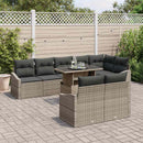 Havesofa Sæt med pude 9 pcs Grå polyrattan & Pulverlakeret stål
