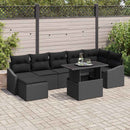 Havesofa Sæt 8 pcs Sort Poly Rattan og pulverlakeret stål