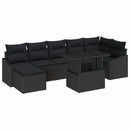 Havesofa Sæt 8 pcs Sort Poly Rattan og pulverlakeret stål