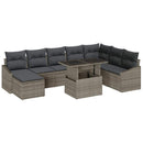 Havesofa Sæt 9 pcs Grå Poly Rattan og pulverlakeret stål