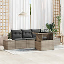 Havesofa Sæt med pude 5 pcs Grå polyrattan & Pulverlakeret stål
