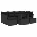 Havesofa Sæt 7 pcs Sort Poly Rattan og pulverlakeret stål