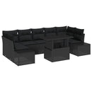 Havesofa Sæt 8 pcs Sort Poly Rattan og pulverlakeret stål