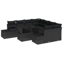 Havesofa Sæt med pude med opbevaring 9 pcs Sort polyrattan