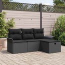 Havesofa Sæt med pude med opbevaring 4 pcs Sort polyrattan
