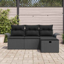 Havesofa Sæt med pude med opbevaring 4 pcs Sort polyrattan