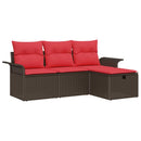Havesofa Sæt med pude 4 pcs Brun og Rød polyrattan