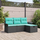 Havesofa Sæt med pude 4 pcs Sort og turkis polyrattan