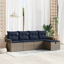 Havesofa Sæt med pude 5 pcs Grå og Marineblå polyrattan