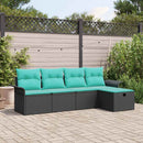 Havesofa Sæt med pude 5 pcs Sort og turkis polyrattan