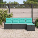 Havesofa Sæt med pude 5 pcs Sort og turkis polyrattan