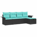Havesofa Sæt med pude 5 pcs Sort og turkis polyrattan