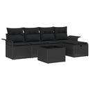 Havesofa Sæt med pude med opbevaring 6 pcs Sort polyrattan