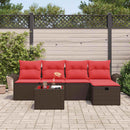Havesofa Sæt med pude 6 pcs Brun og Rød polyrattan