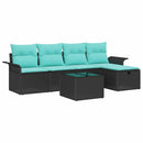 Havesofa Sæt med pude 6 pcs Sort og turkis polyrattan