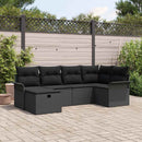 Havesofa Sæt med pude med opbevaring 6 pcs Sort polyrattan