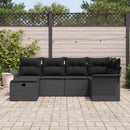 Havesofa Sæt med pude med opbevaring 6 pcs Sort polyrattan