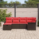 Havesofa Sæt med pude 6 pcs Brun og Rød polyrattan