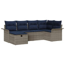 Havesofa Sæt med pude 6 pcs Grå og Marineblå polyrattan