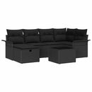 Havesofa Sæt med pude med opbevaring 7 pcs Sort polyrattan