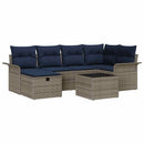 Havesofa Sæt med pude 7 pcs Grå og Marineblå polyrattan