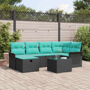 Havesofa Sæt med pude 7 pcs Sort og turkis polyrattan