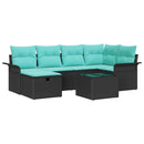 Havesofa Sæt med pude 7 pcs Sort og turkis polyrattan
