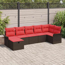 Havesofa Sæt med pude 7 pcs Brun og Rød polyrattan