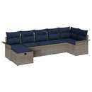 Havesofa Sæt med pude 7 pcs Grå og Marineblå polyrattan