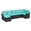Havesofa Sæt med pude 7 pcs Sort og turkis polyrattan