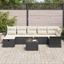Havesofa Sæt med pude 8 pcs Sort og Cream polyrattan