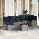 Havesofa Sæt med pude 8 pcs Grå og Marineblå polyrattan