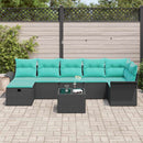Havesofa Sæt med pude 8 pcs Sort og turkis polyrattan