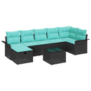 Havesofa Sæt med pude 8 pcs Sort og turkis polyrattan