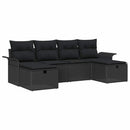 Havesofa Sæt med pude med opbevaring 6 pcs Sort polyrattan
