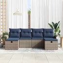 Havesofa Sæt med pude 6 pcs Grå og Marineblå polyrattan