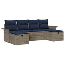 Havesofa Sæt med pude 6 pcs Grå og Marineblå polyrattan