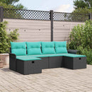 Havesofa Sæt med pude 6 pcs Sort og turkis polyrattan
