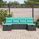 Havesofa Sæt med pude 6 pcs Sort og turkis polyrattan