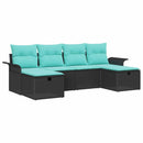Havesofa Sæt med pude 6 pcs Sort og turkis polyrattan