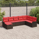 Havesofa Sæt med pude 8 pcs Brun og Rød polyrattan